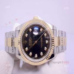 Rolex Datejust Diamond Dial 2-Tone Oyster Black Face Replica Watch 40mm