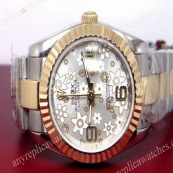 Rolex Datejust Fake Watch: Two Tone Silver Flower Face 36mm Mens Watch