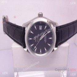 Replica Omega Seamaster Co-Axial Watch  Black Dial / Black Leather Strap