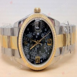 Replica Rolex Datejust watch  Two Tone Oyster Black Flower Dial