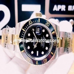 High Quality Replica Rolex Submariner Watch 2-Tone Black Dial Black Ceramic 40mm