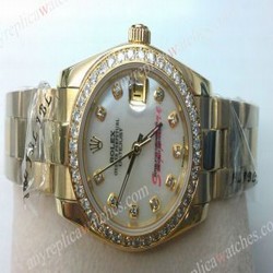 Lady Rolex Datejust Yellow Gold Watch Diamond Bezel 31mm