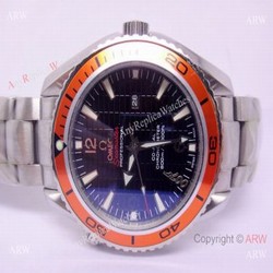 Replica Omega Watches  Seamaster Planet Ocean 007 Watch with Orange Bezel