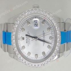 Rolex Datejust II 41mm Watch Fake Rolex with Diamond Bezel Silver Face