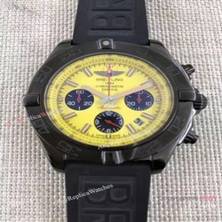 Breitling B01 Chronograph Watch Yellow Face Black Rubber band