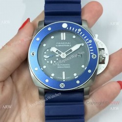 Panerai Submersible Rubber Strap SS Blue Bezel Pam 959 Watch  Buy Replica