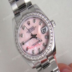 Rolex Datejust Watch SS Oyster / Pink MOP dial / Diamond markers / Diamond bezel 31mm