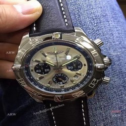 Breitling Chronomat B01 Replica Watch Gray Dial Black Leather W White Stitch
