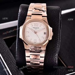 Swiss Quality Replica Patek Philippe Nautilus Womens Watch Rose Gold White Face