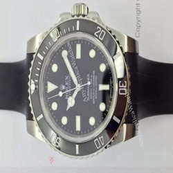 NEW UPGRADED SS Black Ceramic Replica Rolex Submariner NO DATE Rubber Strap watch