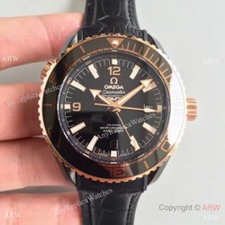 Swiss Replica Omega Seamaster Planet Ocean Deep Black GMT Ceramic  Rose Gold Watch