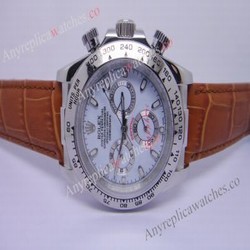 Rolex Daytona Replica Watch: Stainless Steel White Dial / Brown Leather