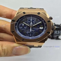 Replica Swiss Audemars Piguet Watch Rose Gold Case Black Leather Watch Strap