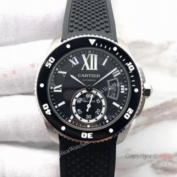 Swiss Grade Cartier Calibre De Diver W710056 watch SS Black Rubber