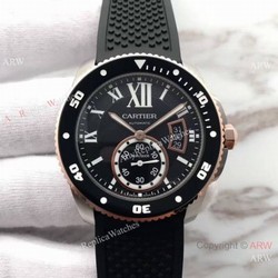 Swiss Grade Cartier Calibre Diver 42mm Watch Rose Gold Fluted Bezel