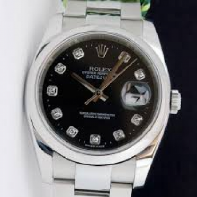 Rolex Datejust White Gold Black Diamond Dial Mens Watch