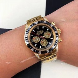New Style Replica Rolex Daytona Rainbow Watch  All Gold Diamond Bezel
