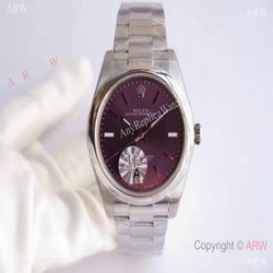 Replica Rolex Oyster Perpetual New Red Grape Dial Stainless Steel Swiss 3132 Watch JF Factory