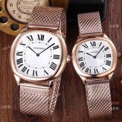 Fake Drive De Cartier Rose Gold Watch White Roman Dial