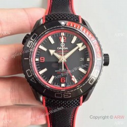 Swiss Replica Omega Seamaster Planet Ocean Deep Black GMT Ceramic  Red Watch