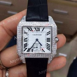 Cartier Santos Diamond Replica Watch White Roman Dial Quartz Movement