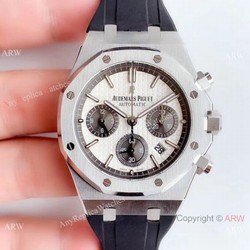 BF Replica Audemars Piguet Royal Oak Chronograph Watch White Face Rubber Strap