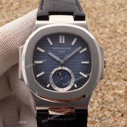 Swiss Grade 1 Patek Philippe Moonphase Replica Watch Nautilus Black Dial 40mm