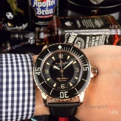 Swiss Quality Blancpain Fifty Fathoms Automatic Mens Watch Rose Gold Black Dial