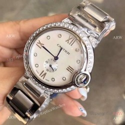 Stainless Steel Diamond White Dial Womens Fake Cartier Watch