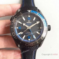 Swiss Replica Omega Seamaster Planet Ocean Deep Black GMT Ceramic  Blue Watch