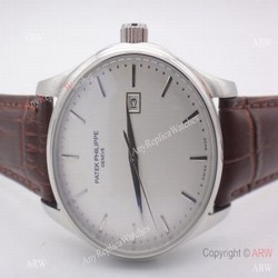 Best Patek Philippe Replica Automatic Watch  Stainless Steel / Brown Leather Strap
