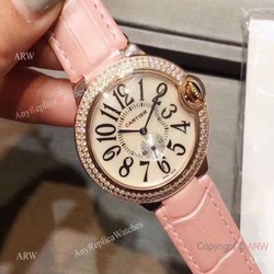 Womens Fake Cartier Watch Ballon Bleu Rose Gold Diamond Bezel Quartz 36mm