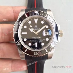 Stainless Steel Black Dial Submariner Rolex Rubber Strap Watch  New Upgraded
