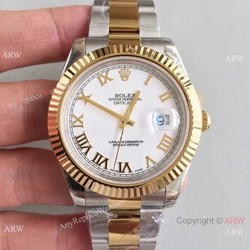 Replica Rolex Datejust II Watch 2-Tone White Roman Face 41mm