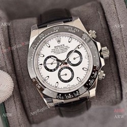 Best Quality Copy Rolex Daytona Watch White Dial Black Leather Strap