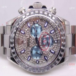 New Style Replica Rolex Daytona SS Diamond Dial  Watch- Ice blue Sub-Dial
