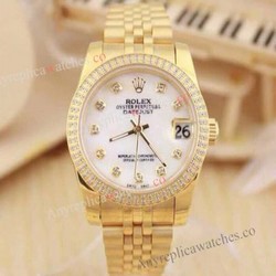 Rolex Datejust Gold White Face Diamond bezel Copy Watch 36mm