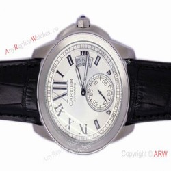 Cartier Calibre Divers Watch: SS White Dial Black Leather Replica Watch
