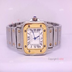 Replica 2-Tone Cartier Santos Mens Quartz Watch 29.5mm
