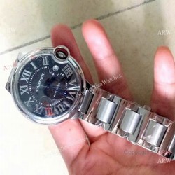 Copy Ballon Bleu de Cartier 42mm Watch Stainless Steel Black Roman Face
