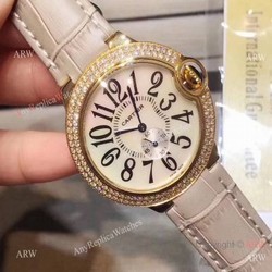 Cartier Ballon Bleu Gold Case Diamond Bezel  Womens Fake Cartier Watch