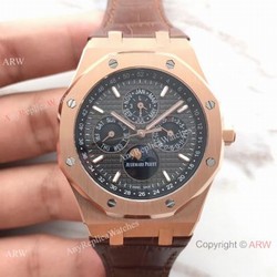 Audemars Piguet Royal Oak Perpetual Calendar Replica Watch  Rose Gold Brown Leather Strap