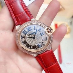 2019 Replica Cartier Ballon Bleu Rose Gold Ice Out Watches 36mm