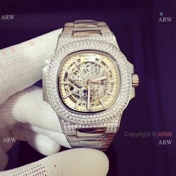 Copy Patek Philippe Nautilus Ice Out Watch Stainless Steel White Hollow