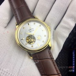 Copy Omega Tourbillon De Ville Watches Gold Case Silver Dial