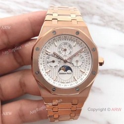 Swiss Quality Audemars Piguet Royal Oak Perpetual Calendar Replica Watch  Rose Gold White Face