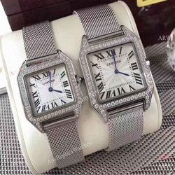 Cartier Santos Diamond Replica Watch Stainless Steel Silver Dial