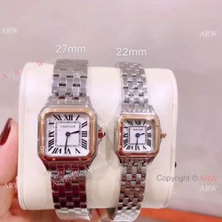 Panthere De Cartier Quartz Watches SS Rose Gold Bezel