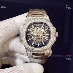 New Replica Patek Philippe Nautilus Hollow Ice Out Watch Stainless Steel