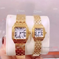 Panthere De Cartier Replica Watches Yellow Gold White Roman Dial